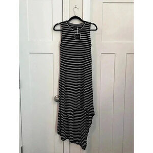 Kaari blue dress size xs hi low black and white striped NWT